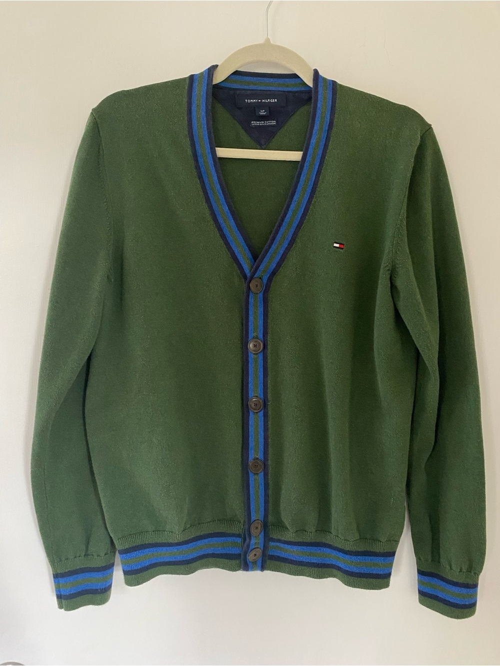 Tommy Hilfiger Preppy Button Cardigan Dark Green V‑Neck Academia Old Money Small
